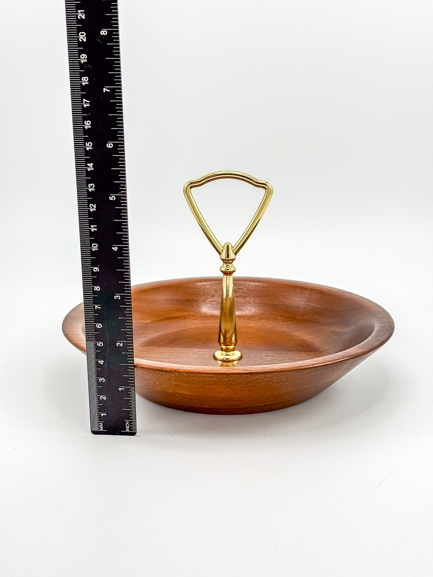 Vintage Ozark Walnutware Solid Walnut Tidbit Tray with Brass Handle, MCM Serving Dish
