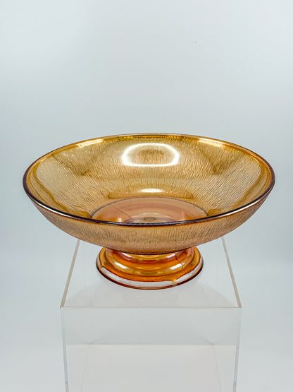 Jeannette Carnival Glass Marigold Tree Bark Pedestal Compote Bowl with Iridescent Finish