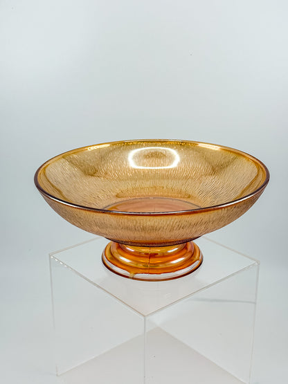 Jeannette Carnival Glass Marigold Tree Bark Pedestal Compote Bowl with Iridescent Finish
