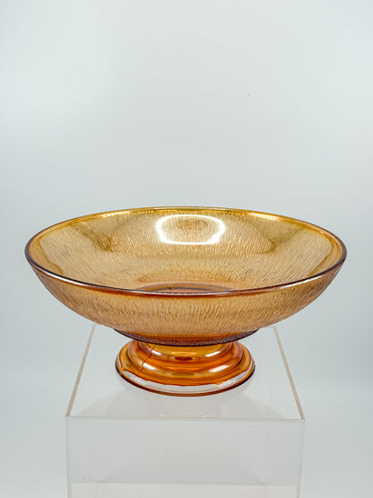 Jeannette Carnival Glass Marigold Tree Bark Pedestal Compote Bowl with Iridescent Finish