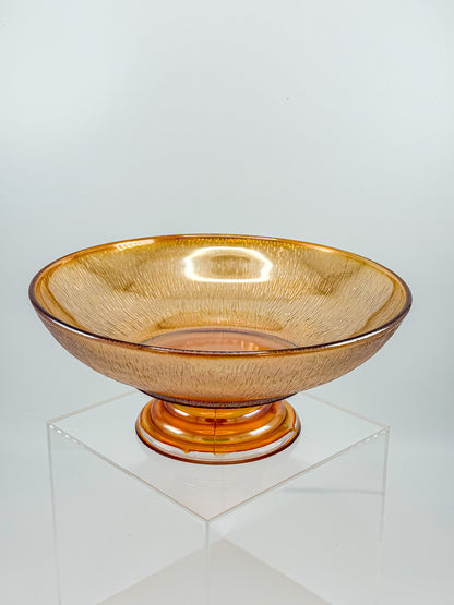 Jeannette Carnival Glass Marigold Tree Bark Pedestal Compote Bowl with Iridescent Finish