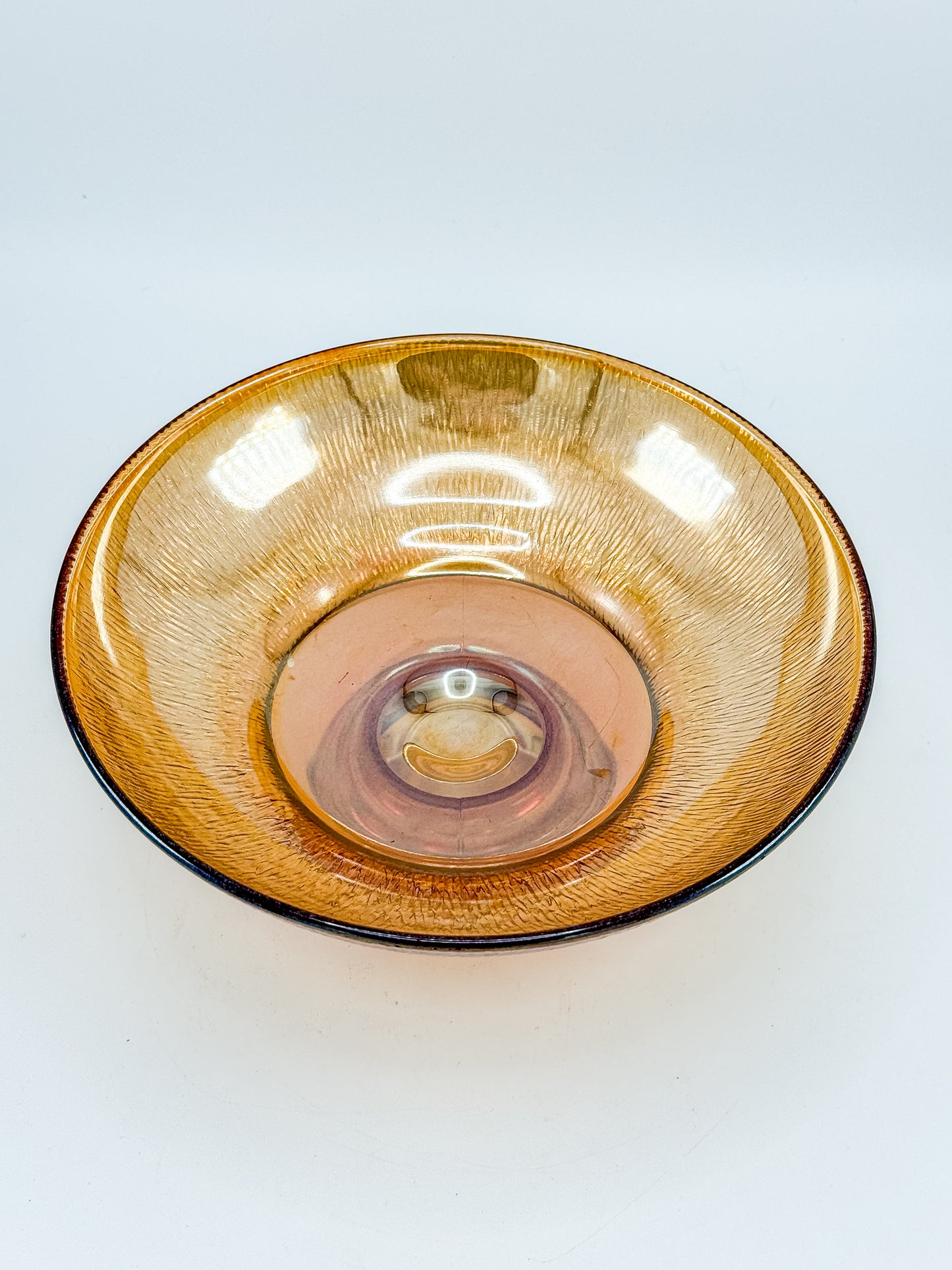 Jeannette Carnival Glass Marigold Tree Bark Pedestal Compote Bowl with Iridescent Finish
