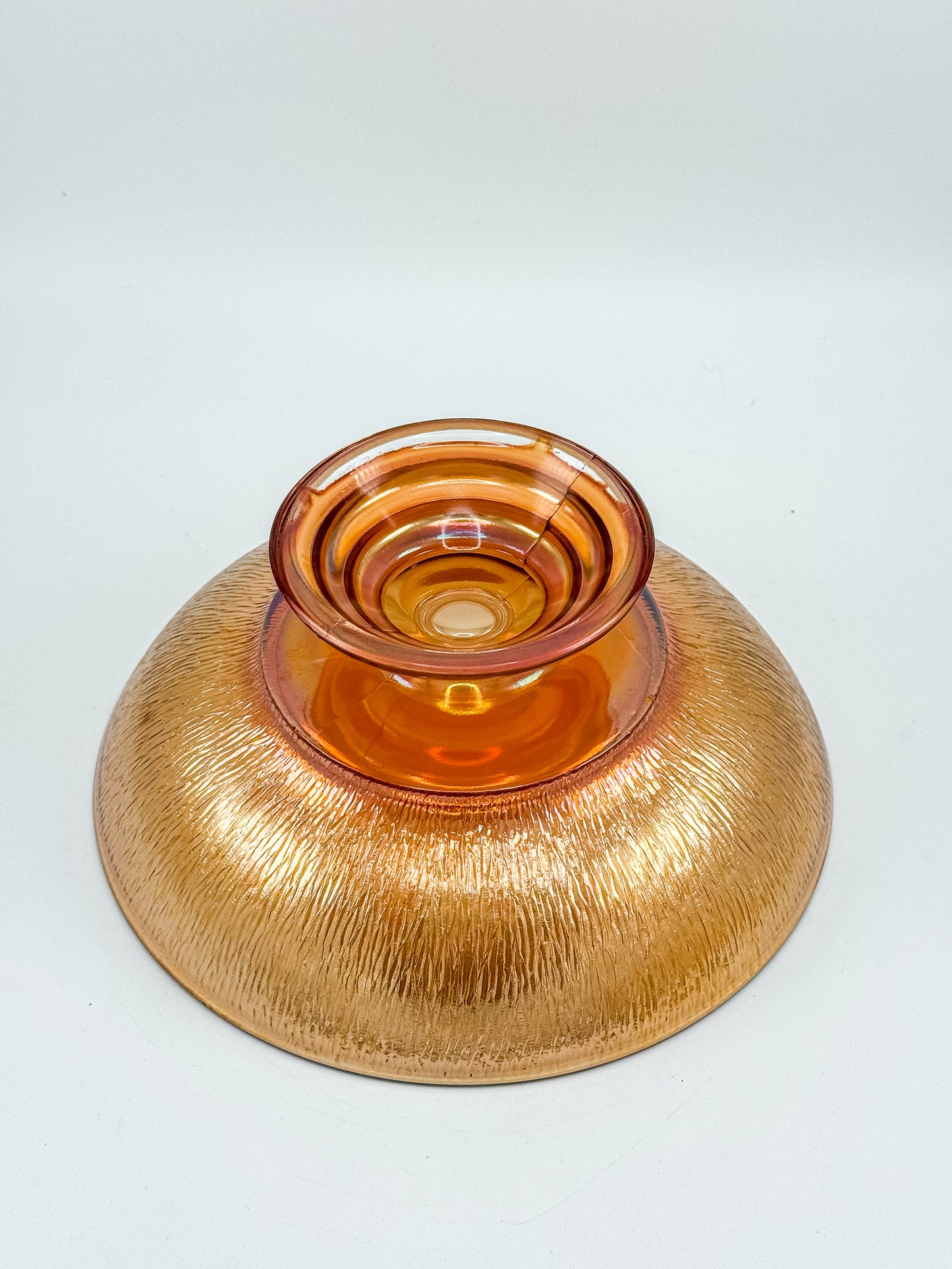Jeannette Carnival Glass Marigold Tree Bark Pedestal Compote Bowl with Iridescent Finish