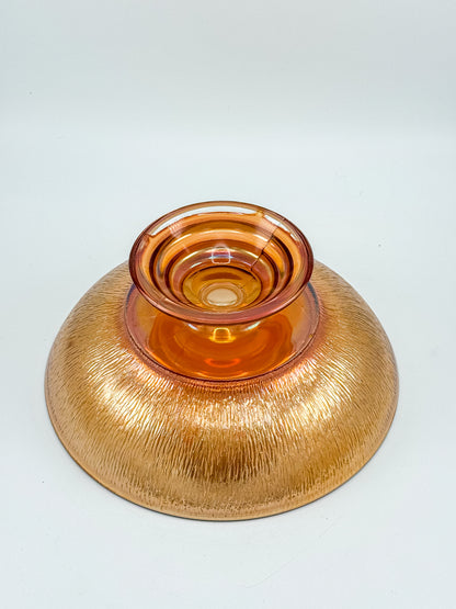 Jeannette Carnival Glass Marigold Tree Bark Pedestal Compote Bowl with Iridescent Finish