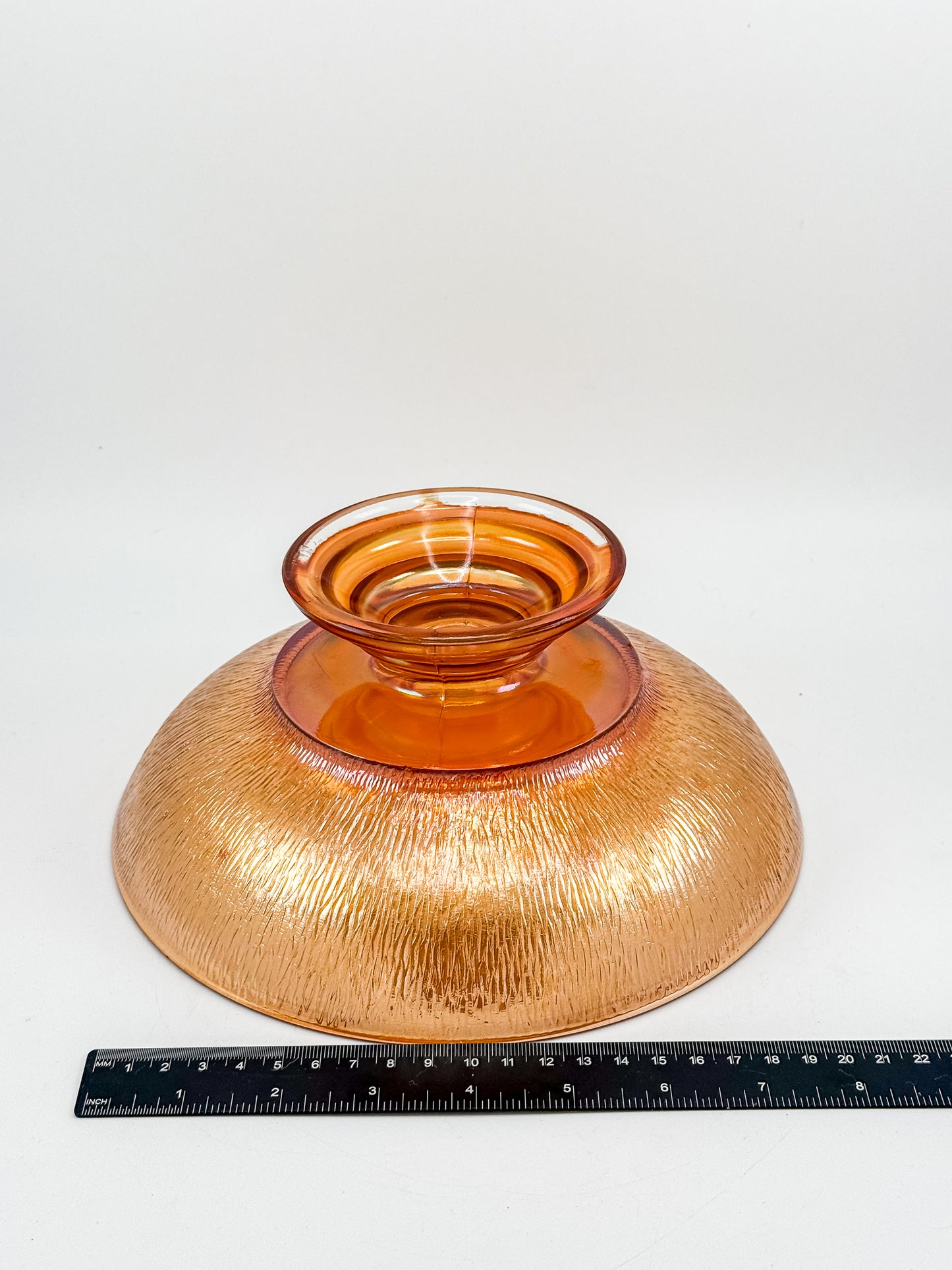 Jeannette Carnival Glass Marigold Tree Bark Pedestal Compote Bowl with Iridescent Finish