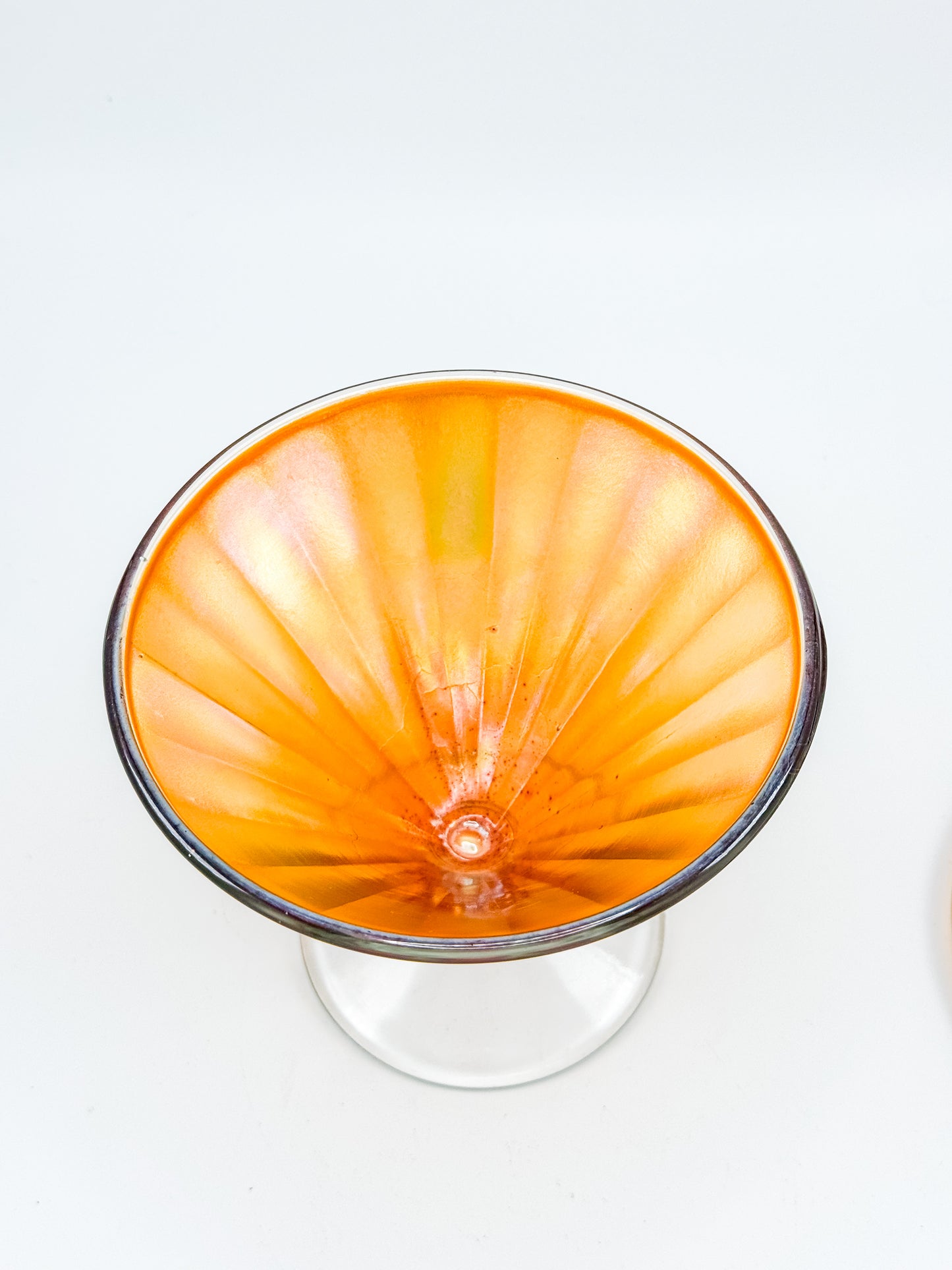Vintage Marigold Carnival Glass Footed Covered Candy Dish with Ribbed Sunburst Lid and Finial