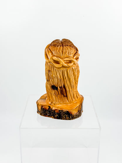 Hand-Carved Jesus Christ Bust with Crown of Thorns on Natural Live-Edge Wood Base, Folk Art Sculpture