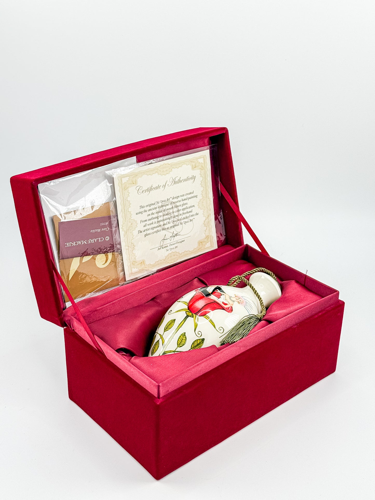 Ne'Qwa Art Clare Mackie Hand-Painted Glass Ornament, Bride and Groom in Rose, with Original Box and COA