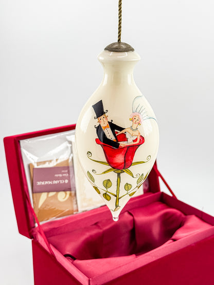 Ne'Qwa Art Clare Mackie Hand-Painted Glass Ornament, Bride and Groom in Rose, with Original Box and COA