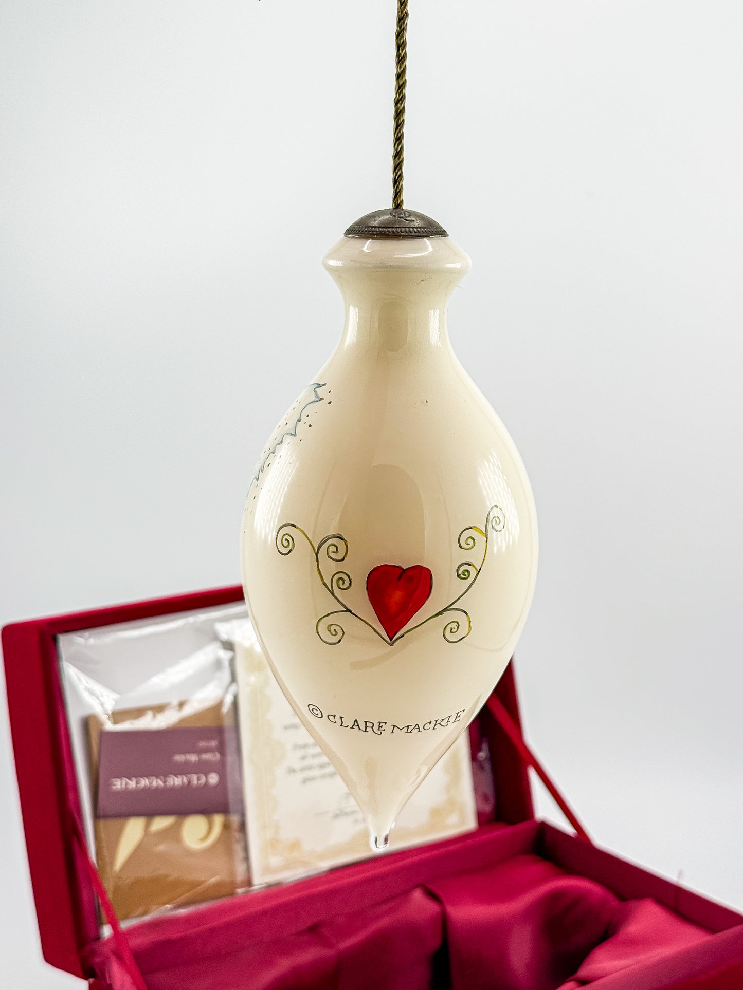 Ne'Qwa Art Clare Mackie Hand-Painted Glass Ornament, Bride and Groom in Rose, with Original Box and COA