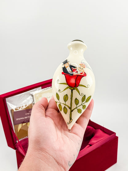 Ne'Qwa Art Clare Mackie Hand-Painted Glass Ornament, Bride and Groom in Rose, with Original Box and COA