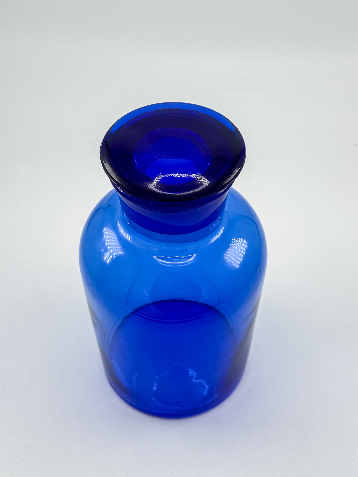 Vintage Cobalt Blue Glass Apothecary Jar with Ground Glass Stopper, Wide Mouth Pharmacy Bottle