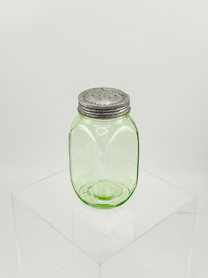 Vintage Uranium Glass Sugar Shaker with Original Perforated Metal Lid