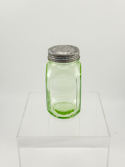 Vintage Uranium Glass Sugar Shaker with Original Perforated Metal Lid