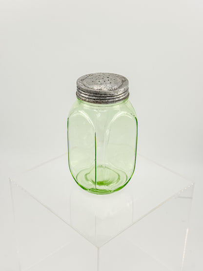 Vintage Uranium Glass Sugar Shaker with Original Perforated Metal Lid