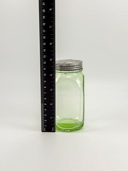 Vintage Uranium Glass Sugar Shaker with Original Perforated Metal Lid