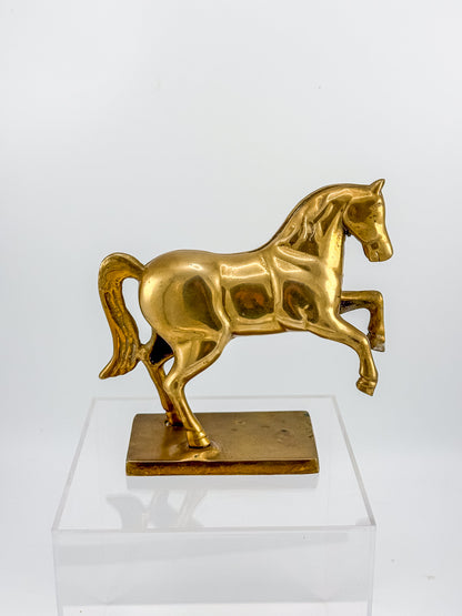 Vintage Brass Horse Still Bank with Coin Slot, Prancing Stallion Figurine on Integral Base