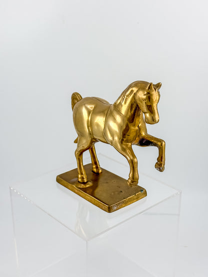 Vintage Brass Horse Still Bank with Coin Slot, Prancing Stallion Figurine on Integral Base