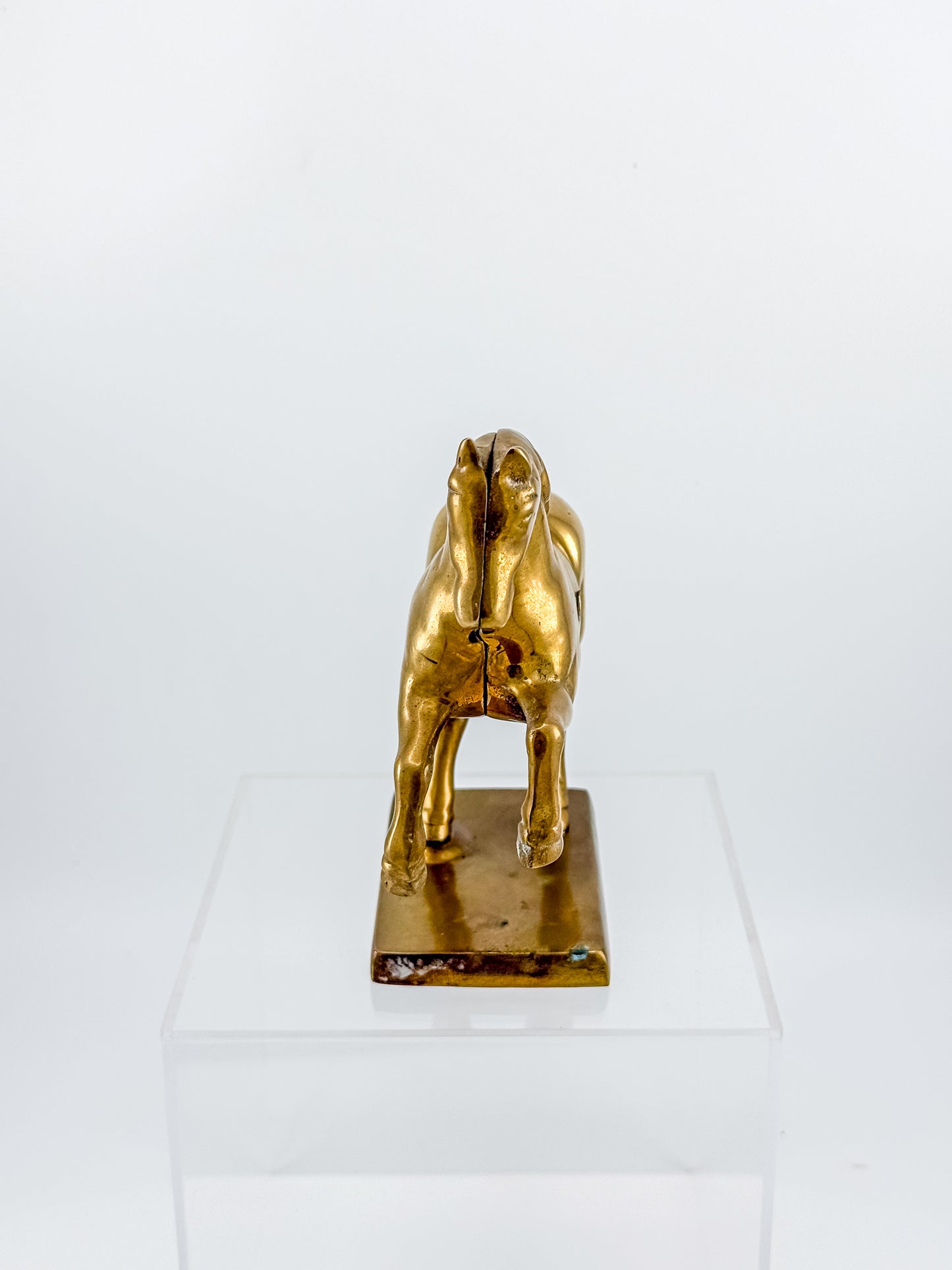 Vintage Brass Horse Still Bank with Coin Slot, Prancing Stallion Figurine on Integral Base