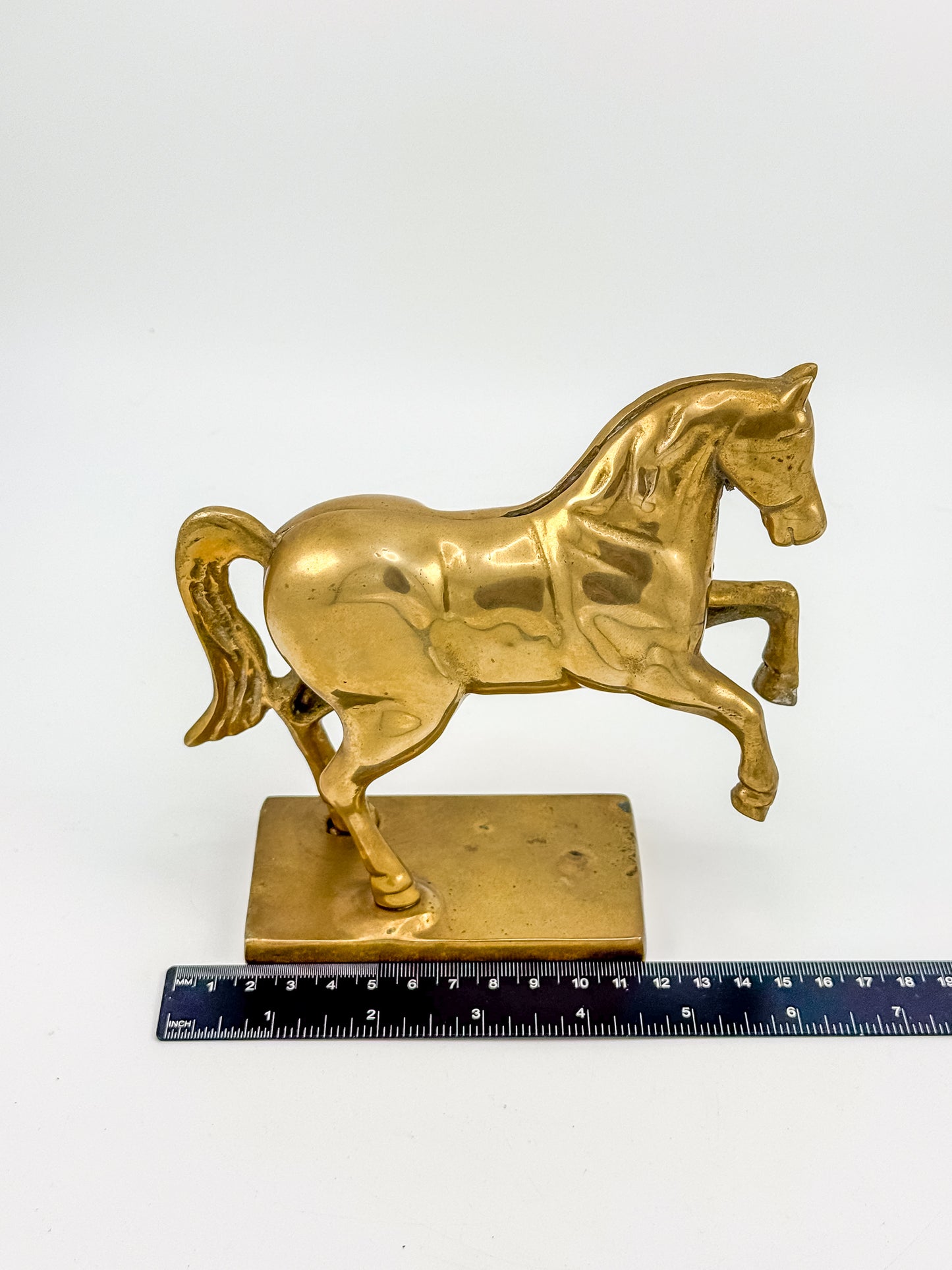 Vintage Brass Horse Still Bank with Coin Slot, Prancing Stallion Figurine on Integral Base