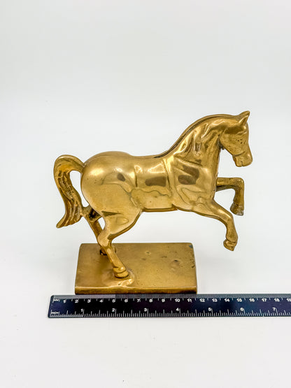 Vintage Brass Horse Still Bank with Coin Slot, Prancing Stallion Figurine on Integral Base