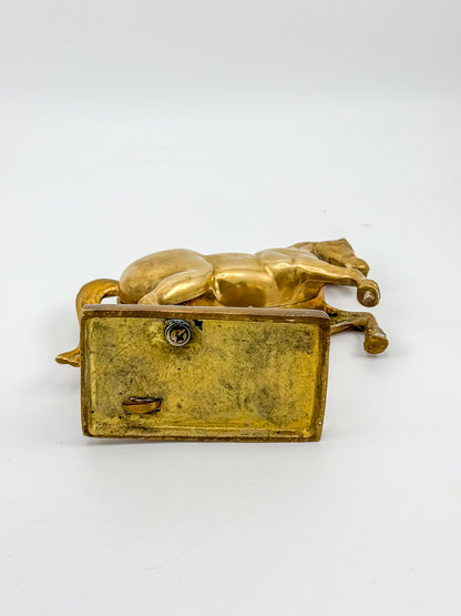 Vintage Brass Horse Still Bank with Coin Slot, Prancing Stallion Figurine on Integral Base