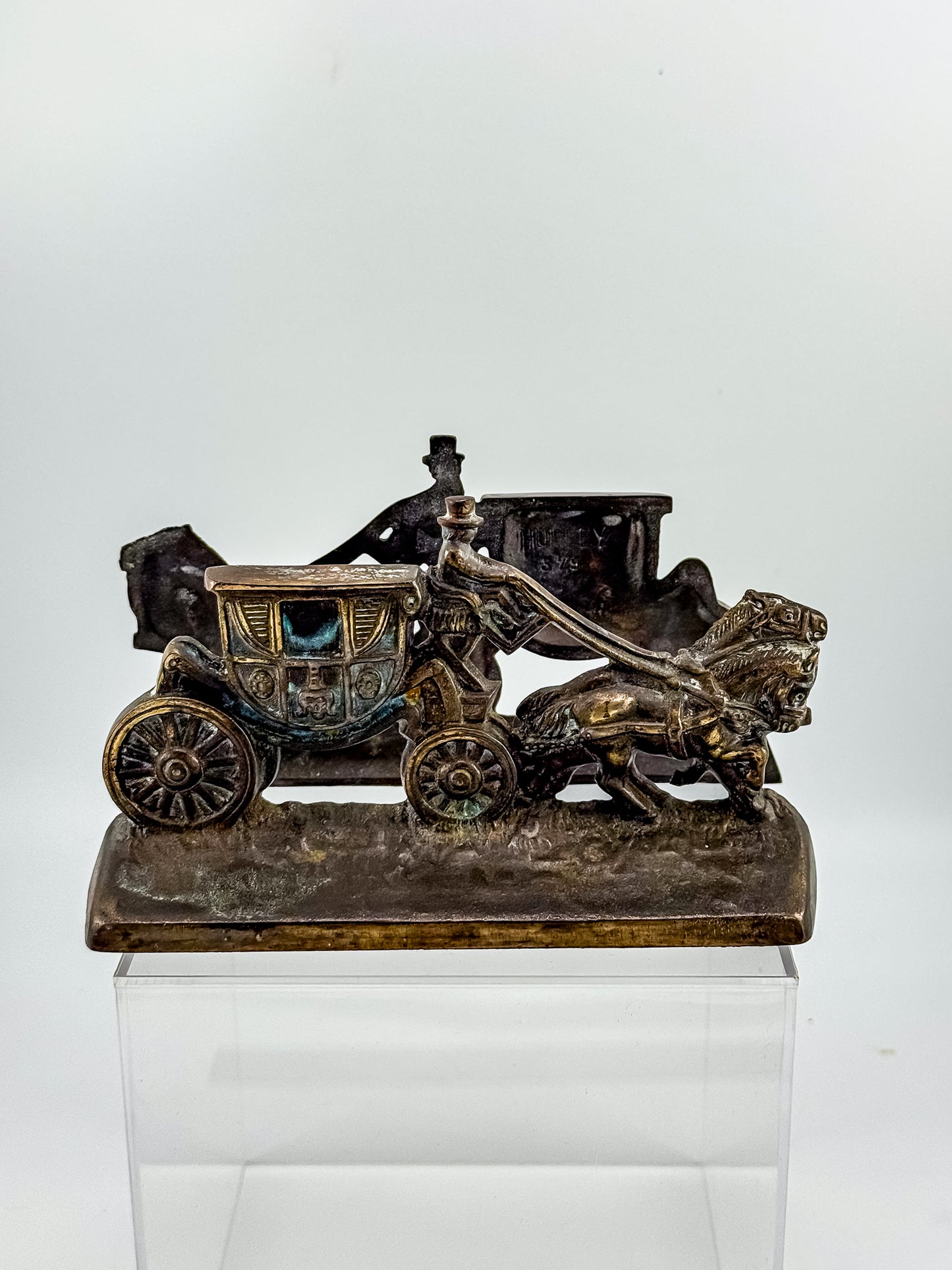 Vintage Hubley Cast Iron Horse-Drawn Stagecoach Bookends, Matched Pair Doorstops No. 379
