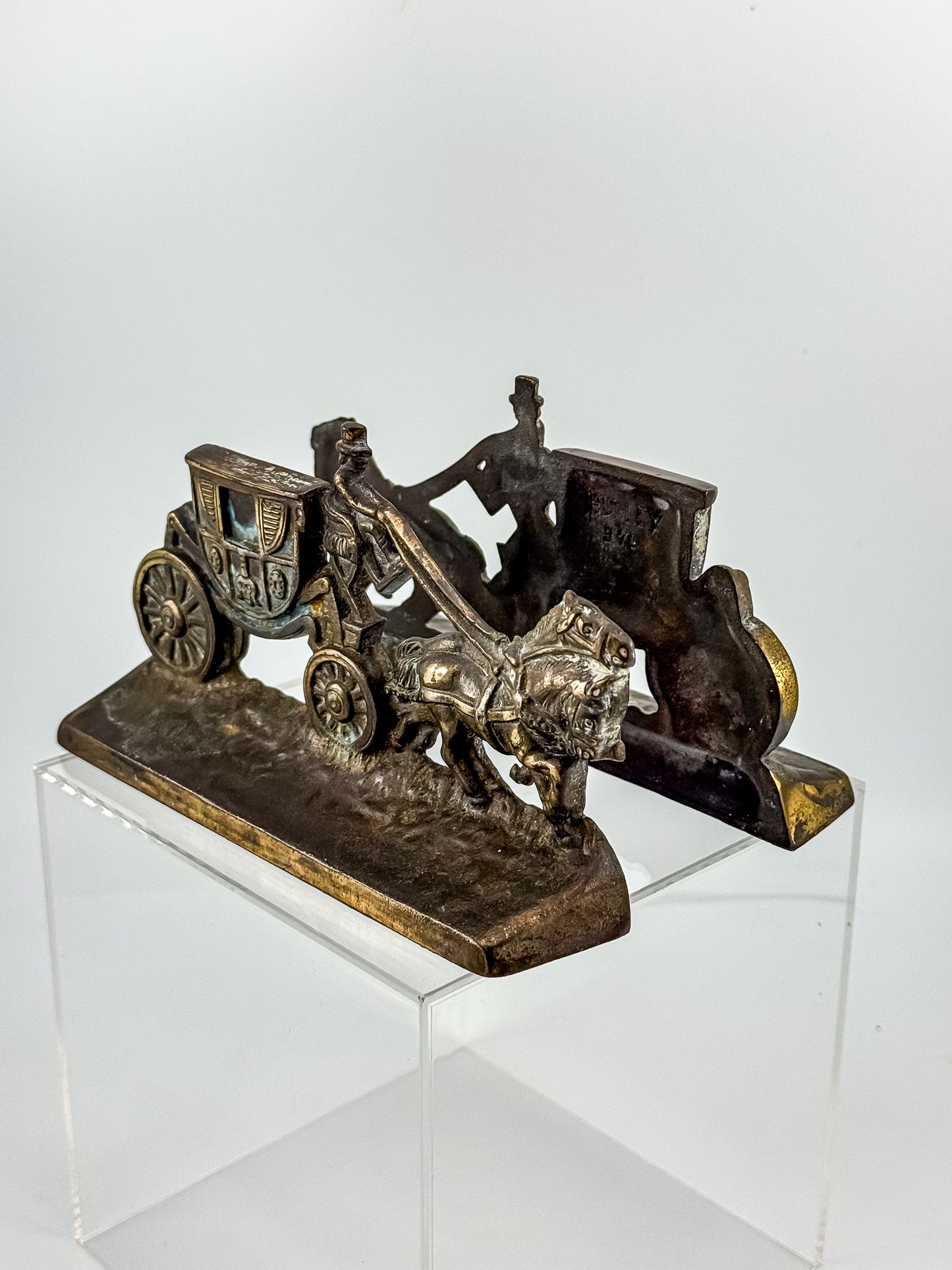 Vintage Hubley Cast Iron Horse-Drawn Stagecoach Bookends, Matched Pair Doorstops No. 379