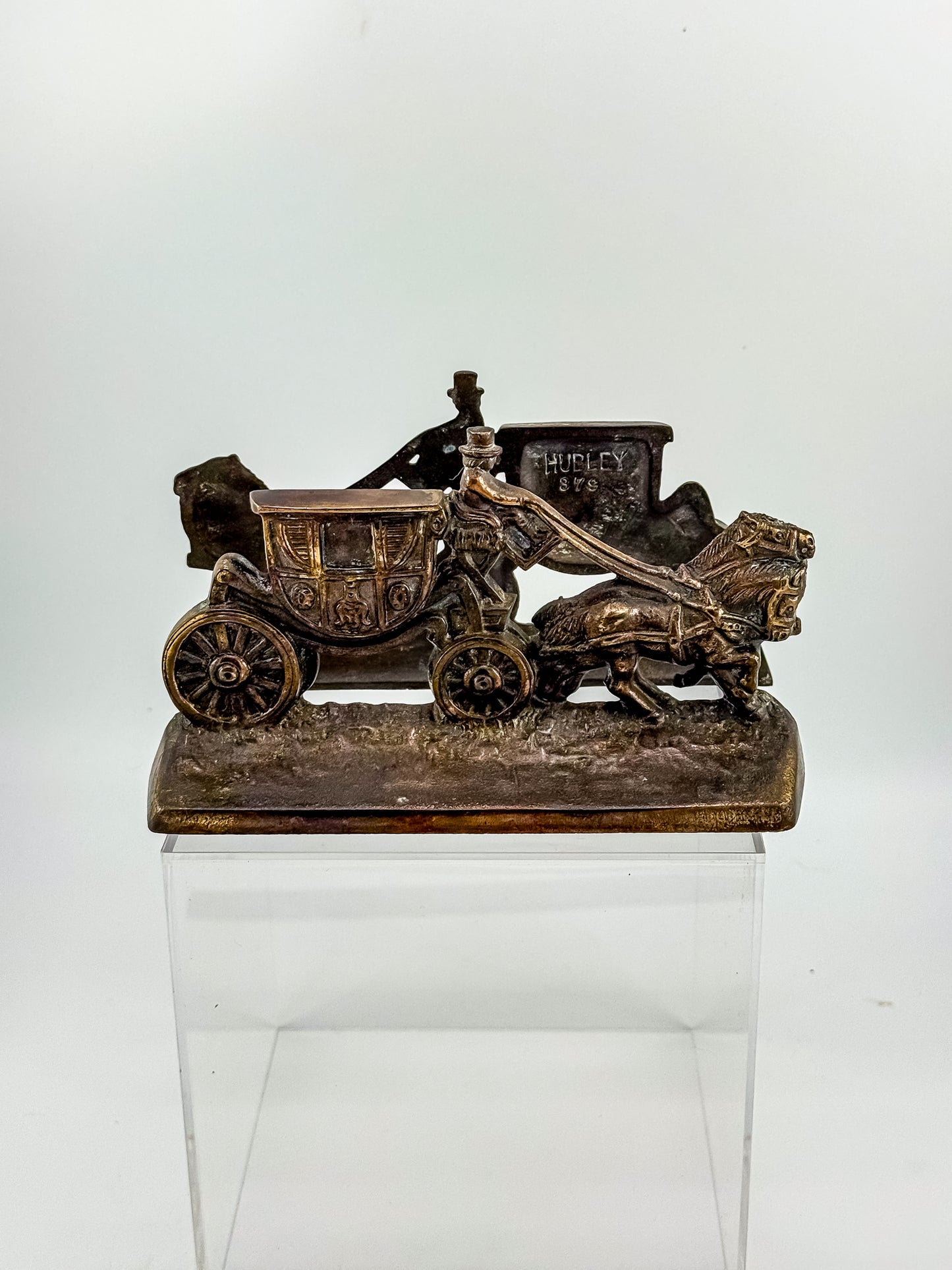 Vintage Hubley Cast Iron Horse-Drawn Stagecoach Bookends, Matched Pair Doorstops No. 379