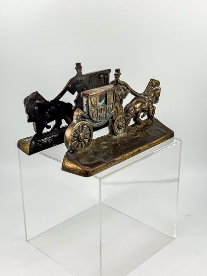 Vintage Hubley Cast Iron Horse-Drawn Stagecoach Bookends, Matched Pair Doorstops No. 379