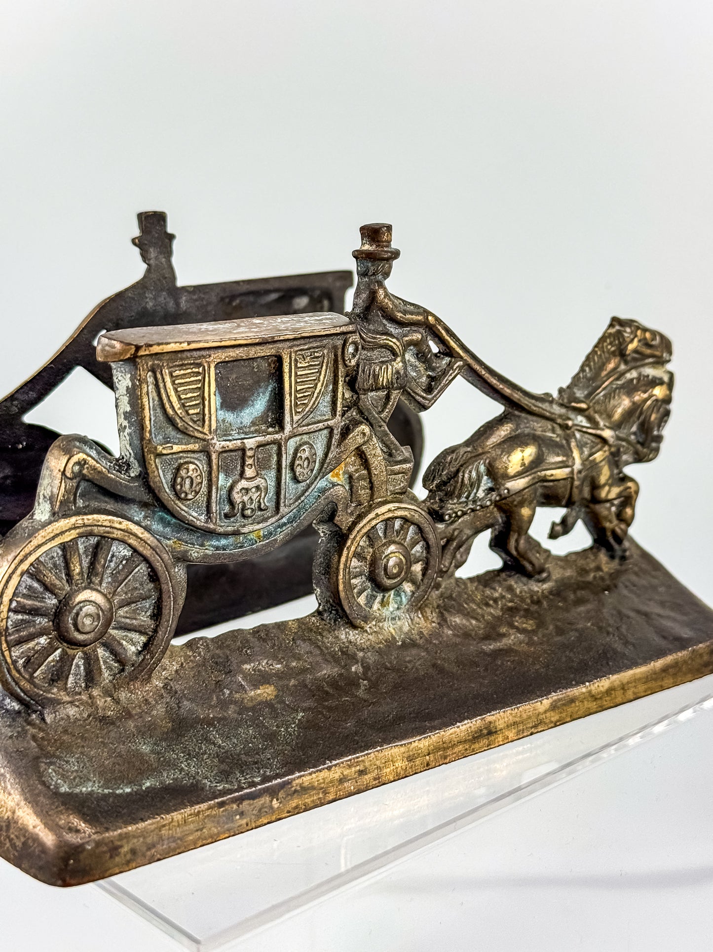 Vintage Hubley Cast Iron Horse-Drawn Stagecoach Bookends, Matched Pair Doorstops No. 379
