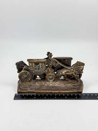 Vintage Hubley Cast Iron Horse-Drawn Stagecoach Bookends, Matched Pair Doorstops No. 379
