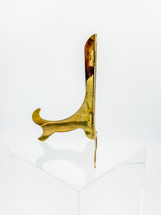 Vintage Polished Brass Folding Easel Stand for Plates, Photos or Art, Decorative Sculpted Silhouette