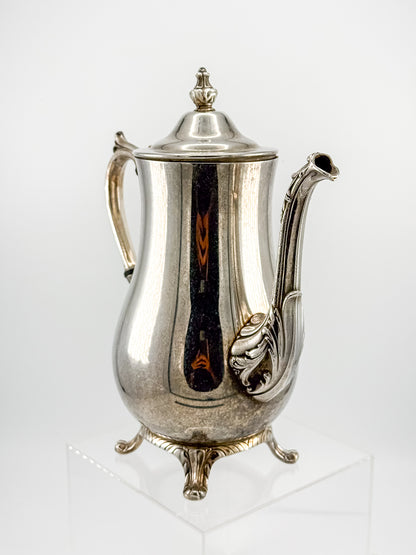 Vintage International Silver Co. Ornate Silver-Plate Teapot with Hinged Lid and Scroll Feet