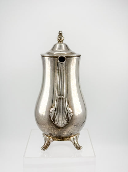 Vintage International Silver Co. Ornate Silver-Plate Teapot with Hinged Lid and Scroll Feet