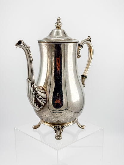 Vintage International Silver Co. Ornate Silver-Plate Teapot with Hinged Lid and Scroll Feet