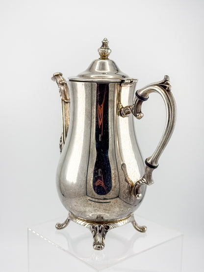 Vintage International Silver Co. Ornate Silver-Plate Teapot with Hinged Lid and Scroll Feet