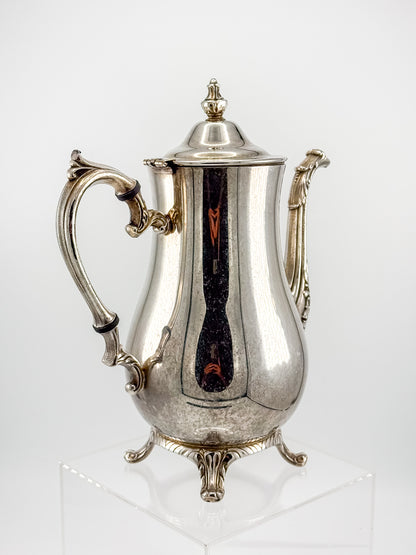 Vintage International Silver Co. Ornate Silver-Plate Teapot with Hinged Lid and Scroll Feet