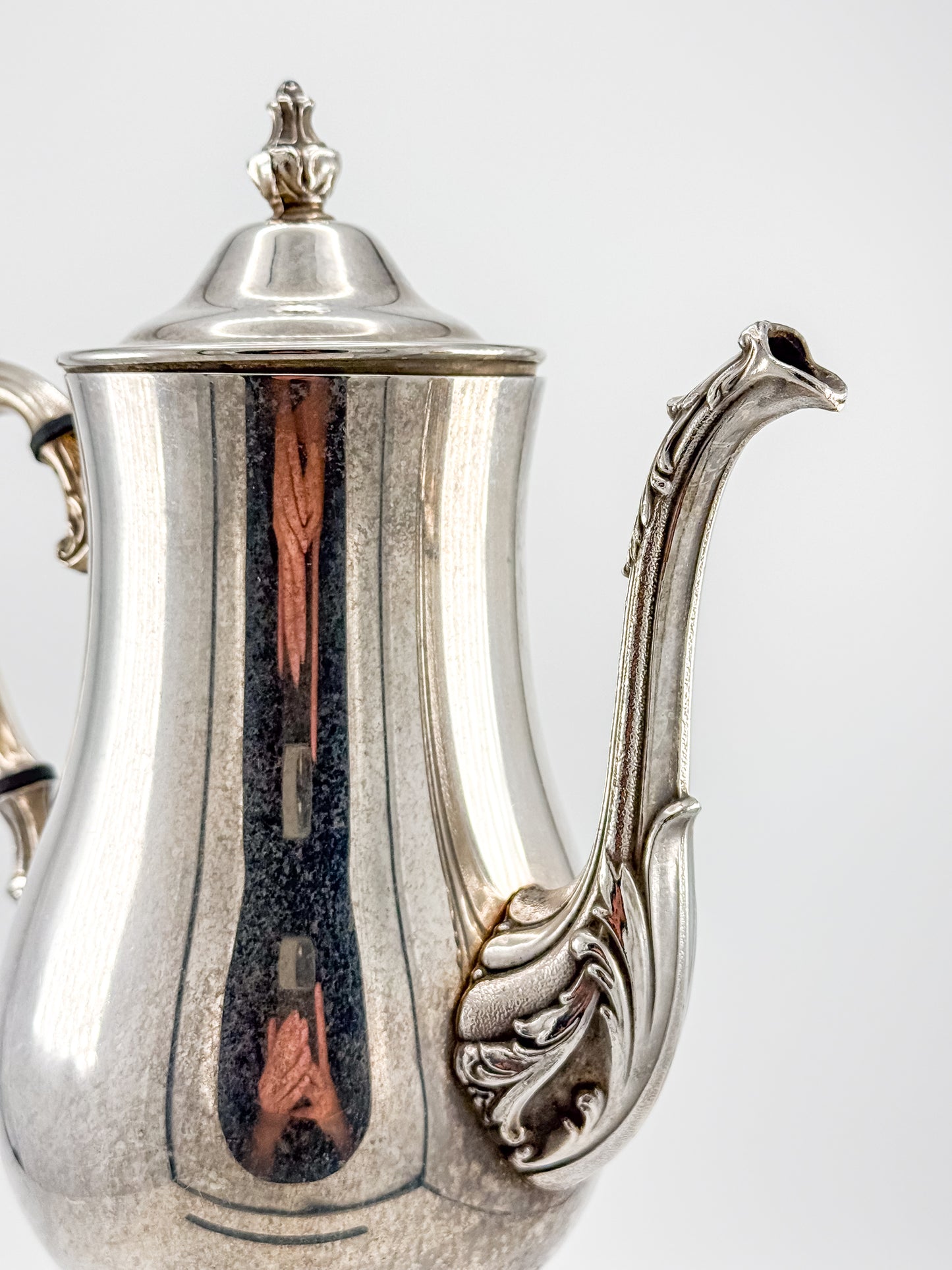 Vintage International Silver Co. Ornate Silver-Plate Teapot with Hinged Lid and Scroll Feet