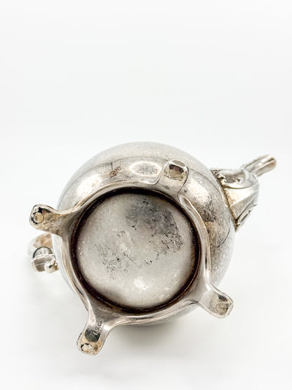 Vintage International Silver Co. Ornate Silver-Plate Teapot with Hinged Lid and Scroll Feet