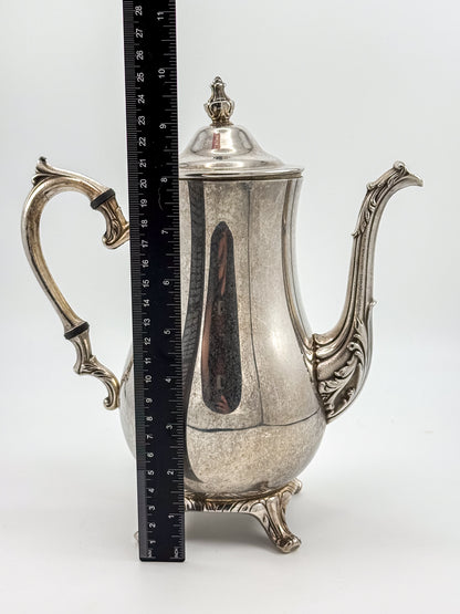 Vintage International Silver Co. Ornate Silver-Plate Teapot with Hinged Lid and Scroll Feet