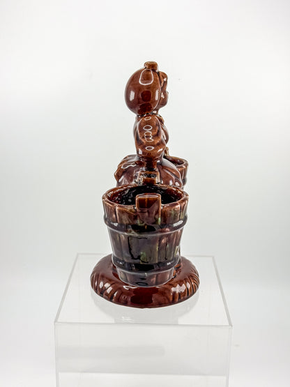 Vintage Haeger Pottery Milkmaid Figural Double Planter in Dark Brown Glaze, 8" Tall