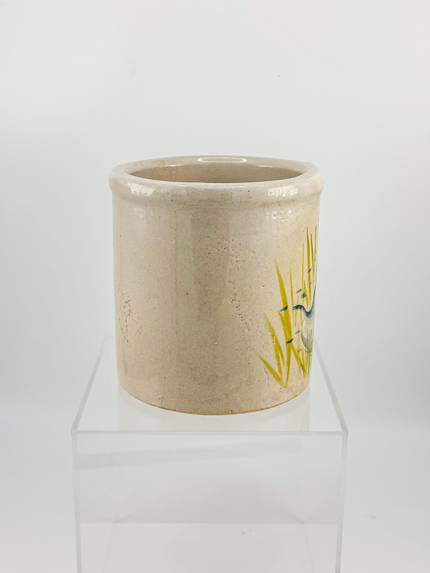 Vintage Robinson Ransbottom RRP Co. Stoneware Crock with Hand-Painted Goose and Blue Bow