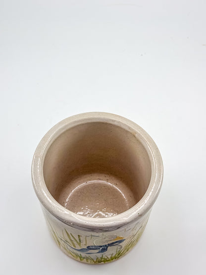 Vintage Robinson Ransbottom RRP Co. Stoneware Crock with Hand-Painted Goose and Blue Bow