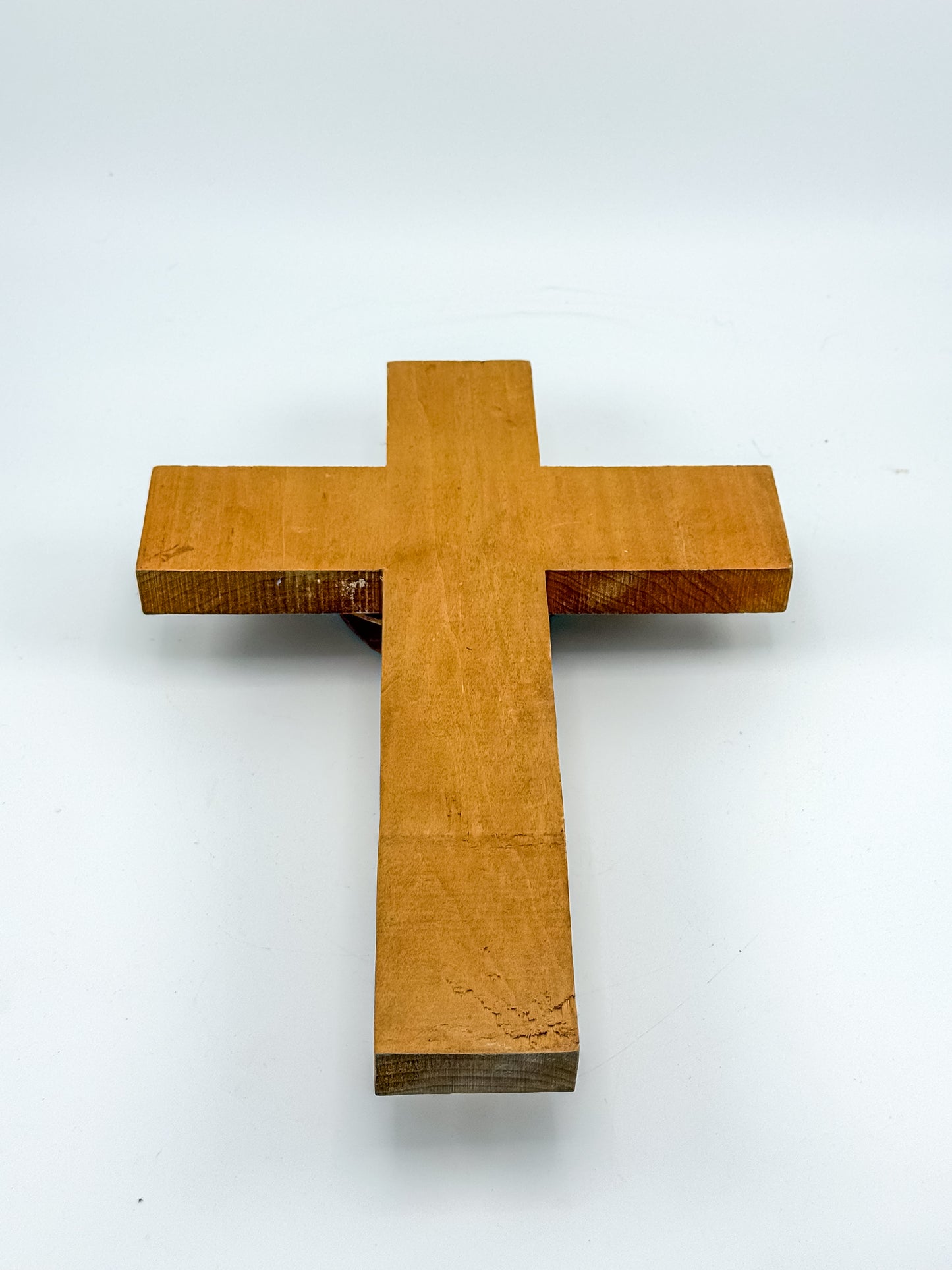 Vintage Hand-Carved Wood Risen Christ Crucifix, Folk Art Devotional Cross with Outstretched Arms, 11"