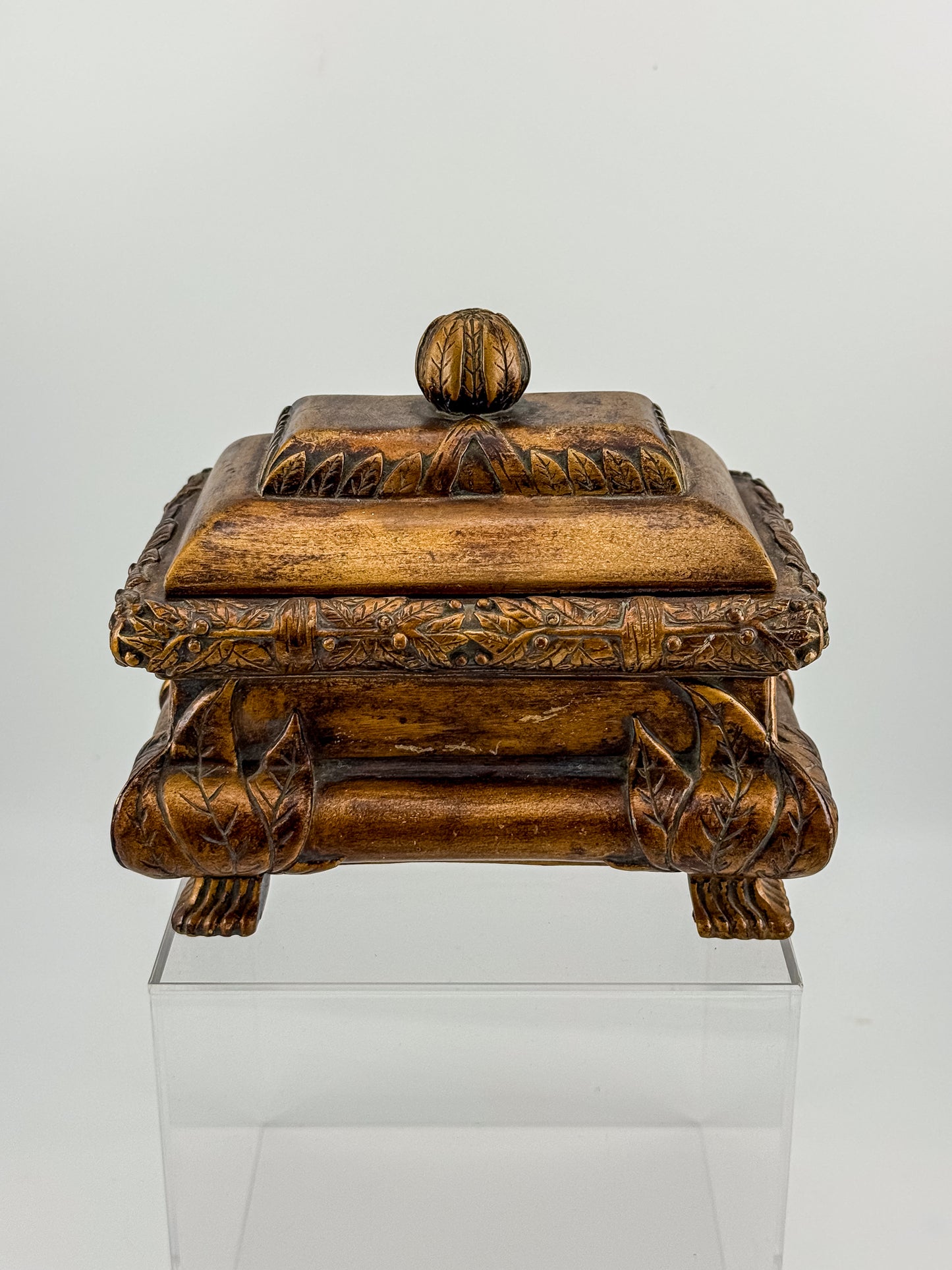 French Baroque Style Gilded Trinket or Jewelry Box with Feet and Velvet Interior