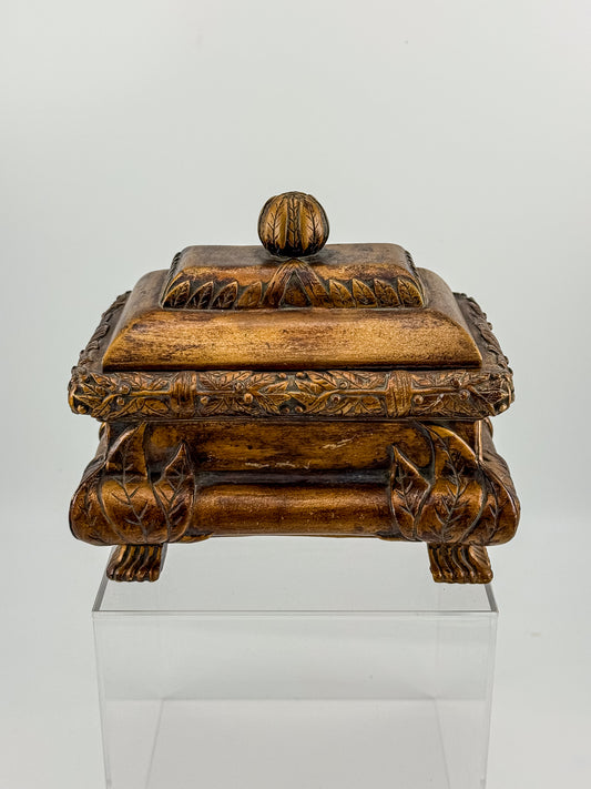 French Baroque Style Gilded Trinket or Jewelry Box with Feet and Velvet Interior
