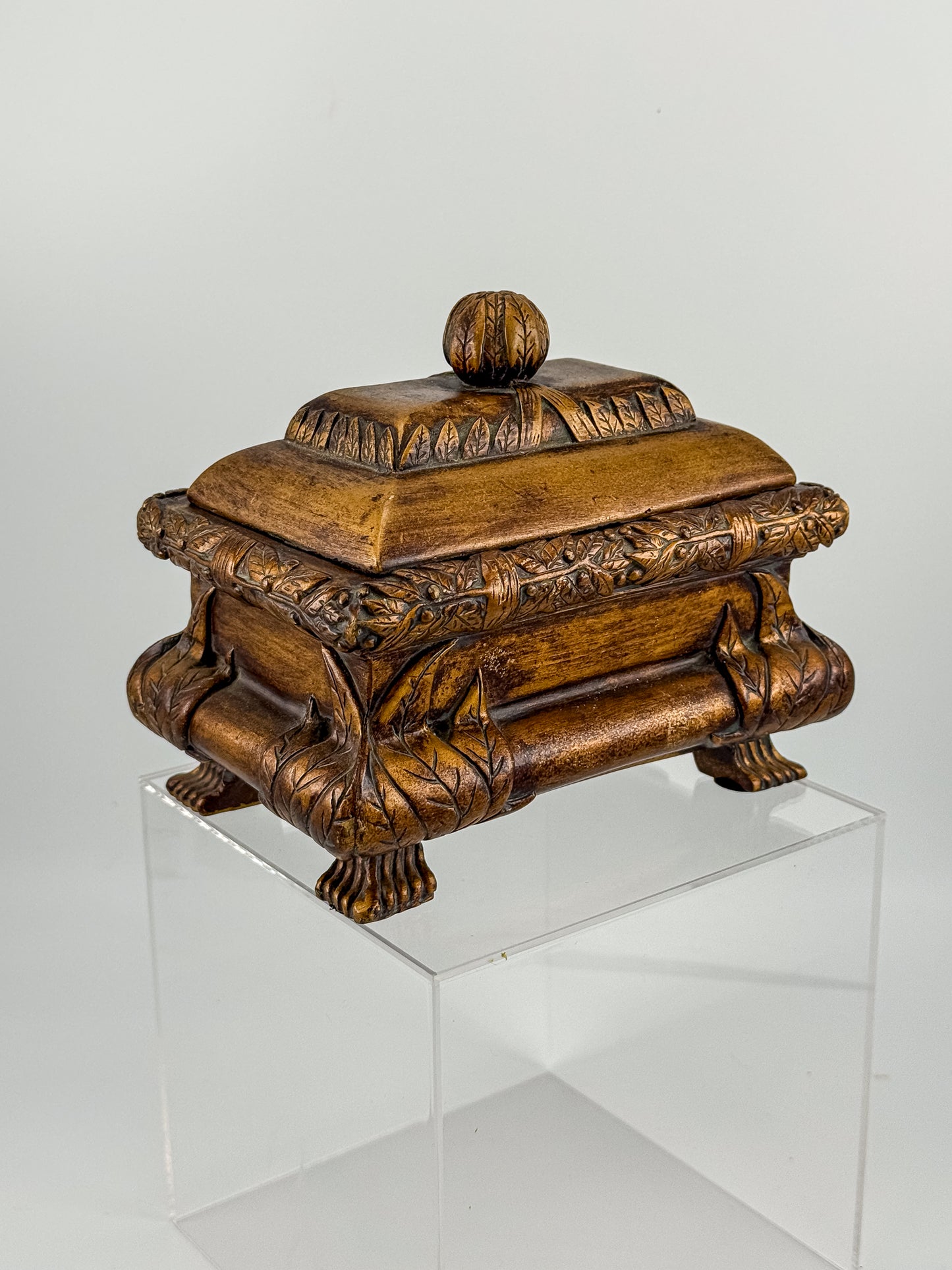 French Baroque Style Gilded Trinket or Jewelry Box with Feet and Velvet Interior
