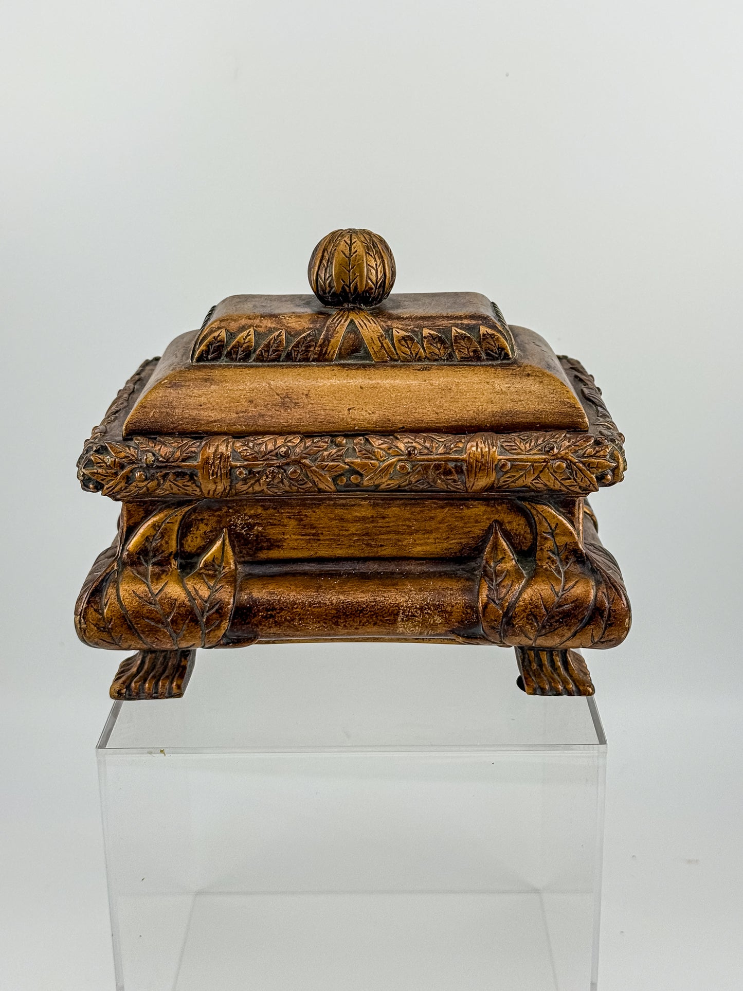 French Baroque Style Gilded Trinket or Jewelry Box with Feet and Velvet Interior