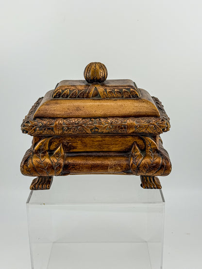 French Baroque Style Gilded Trinket or Jewelry Box with Feet and Velvet Interior